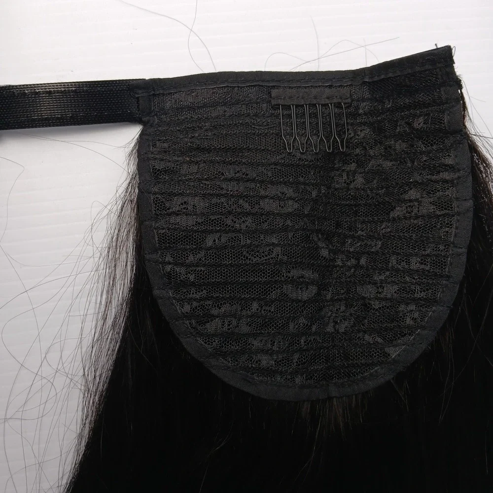 24‎ Inch Human Hair Blend Wrap Around Ponytail Natural Black Straight NEW